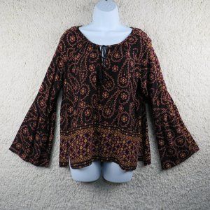 Love Stitch* Women's Long‎ Flare Sleeve Collarless Boat Neck BOHO Blouse~ Large